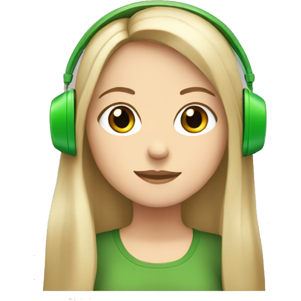 White girl with long read hair, bangs, and green eyes wearing brown headphones