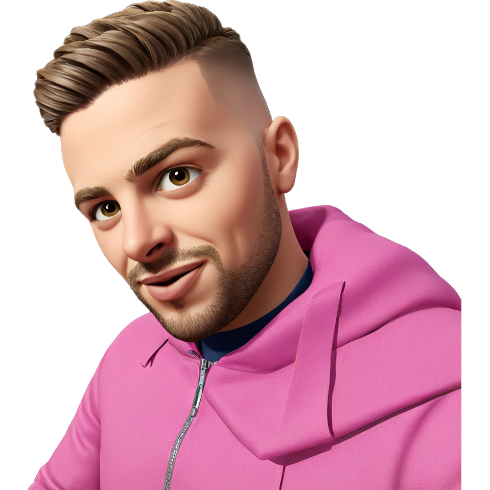 Bearded boy in pink jacket