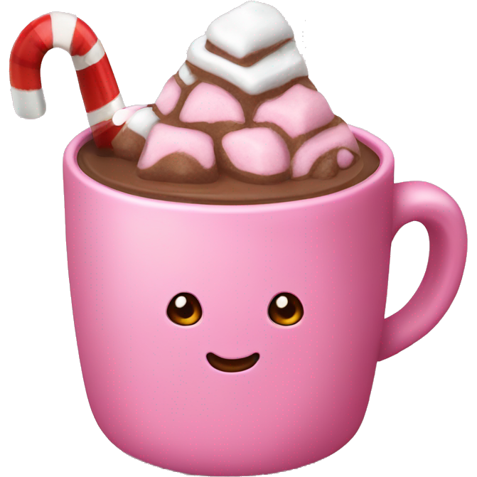 Pink mug of hot chocolate with a candy cane