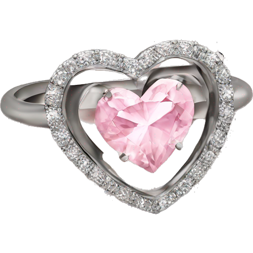 Diamond silver ring light pink heart