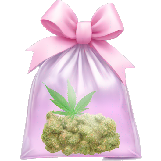 Clear bag with cbd in it tied with baby pink bow