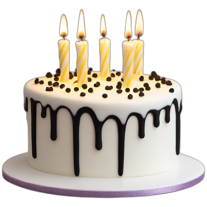 Black Birthday candles on top of white coquette cake
