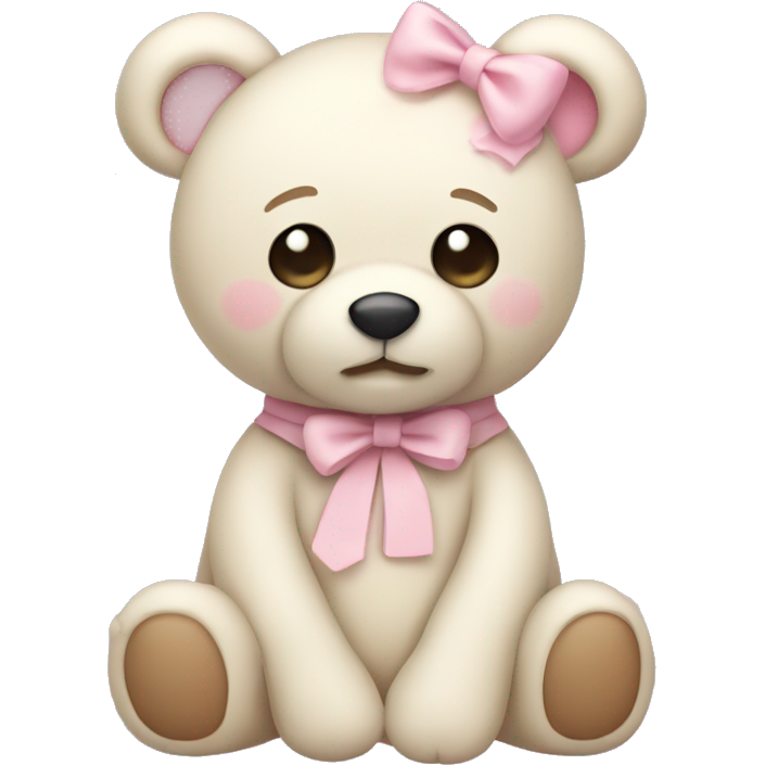 Cream colored teddy bear with pastel pink on top of head