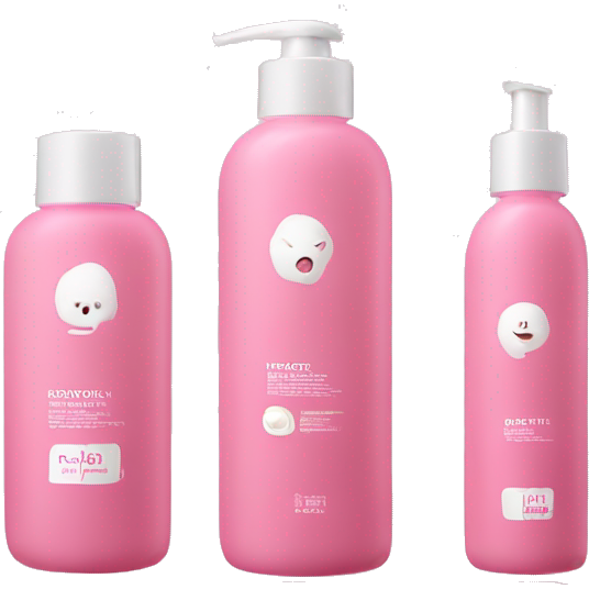 Set of 4 pink skin care bottles of various heights