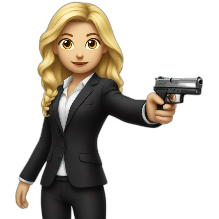 Girl in black suit with gun