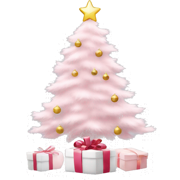 Light pink Christmas gifts under a white Christmas tree