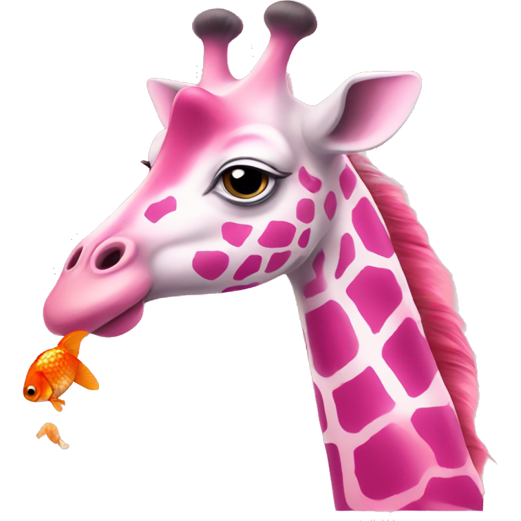 Pink giraffe eating goldfish
