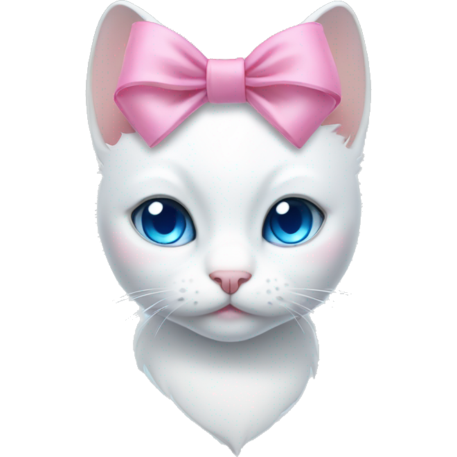 White cat with a pink bow and blue eyes