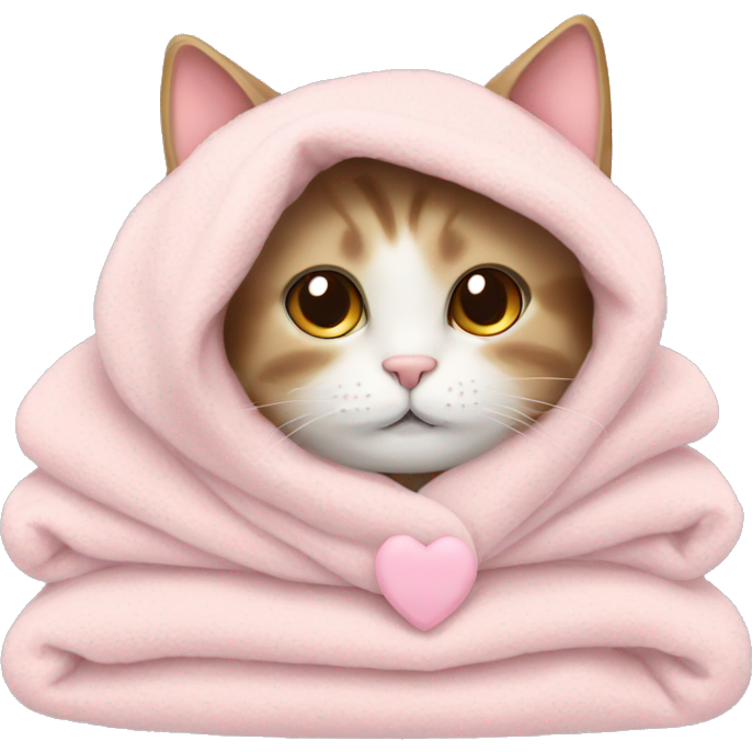 Cat with a cozy light pink heart blanket