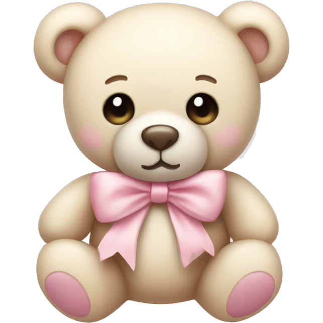Cream colored teddy bear with pastel pink bow