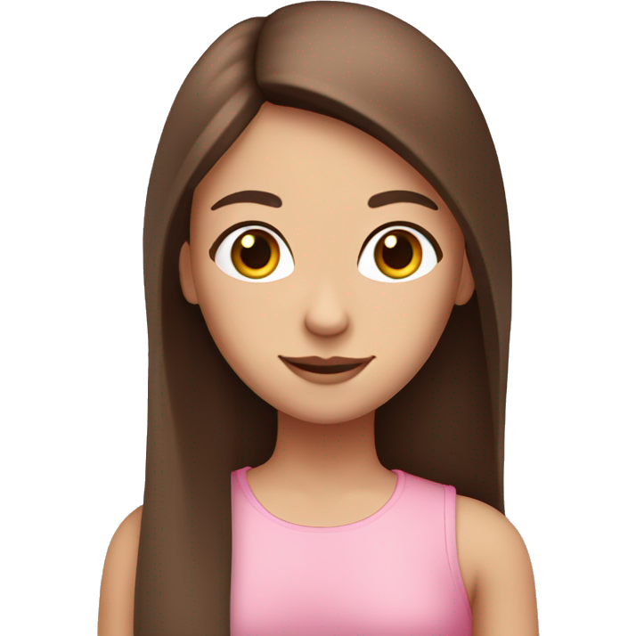 A girl with brown long staight hair and brown eyes with white skin in a pink top