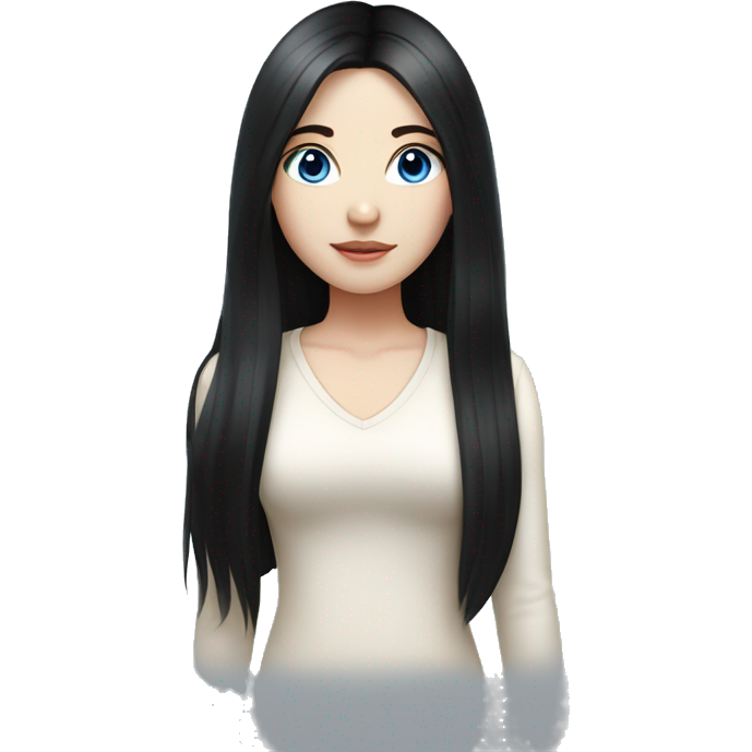 A girl with fair skin, straight long black hair, blue eyes, standing, very beautiful, very hot,Korean American Russian