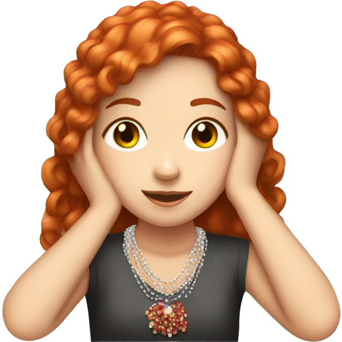 Red haired girl with freckles beading a necklace, sitting at the table