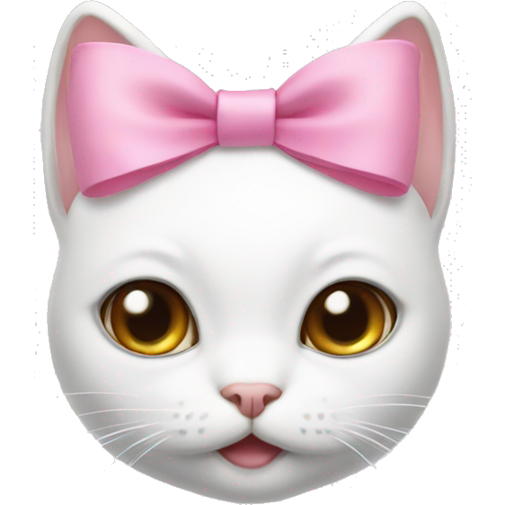 White cat with a cute pink bow on its ears