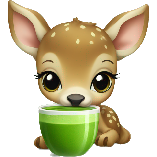 Baby deer drinking matcha