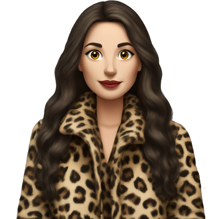 Beautiful realistic long hair brunette mob wife with leopard coat no smoke