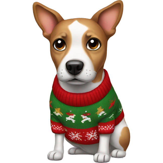 Dog wearing Christmas sweater