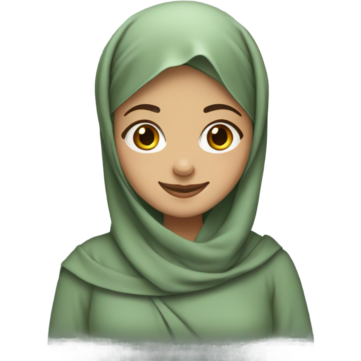 Girl wearing a long sage green abaya. Smiling and with sage green hijab