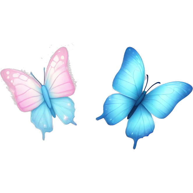 Light blue butterfly facing a light pink butterfly with trails of sparkles