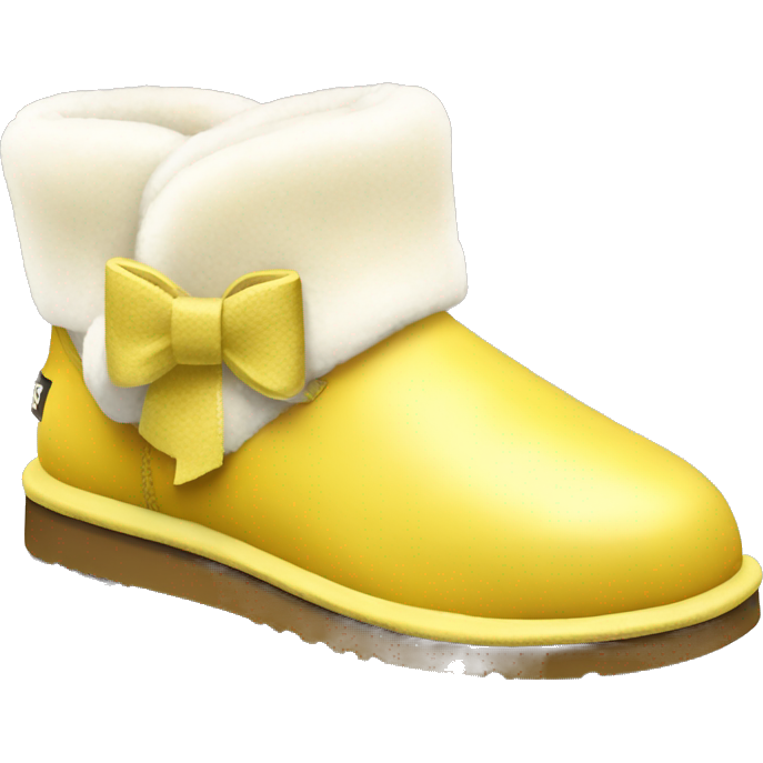 Yellow ugg boots with fur and yellow silver buckle and light yellow bow