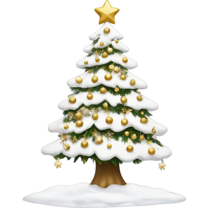 Snow christmas tree with white and gold decorations