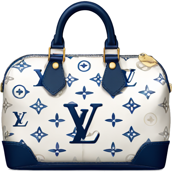 White Designer Louis Vuitton bag with navy blue monogram and navy blue trim