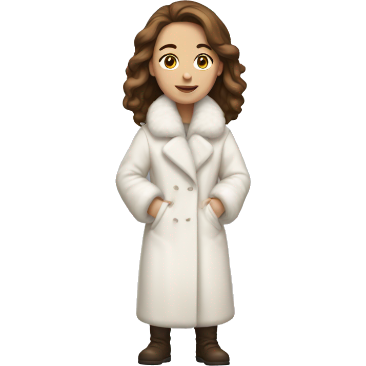 Full body white woman with brown hair and white full furrcoat