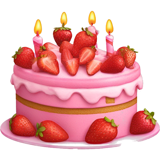 Pink birthday cake with strawberries