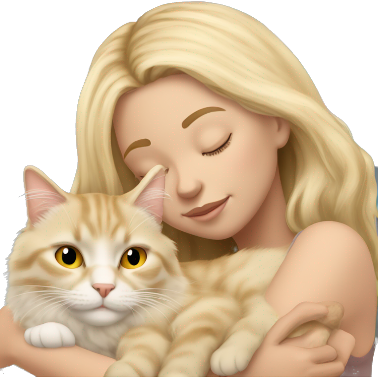 Pretty blonde girl sleeping with her beige main coon cat