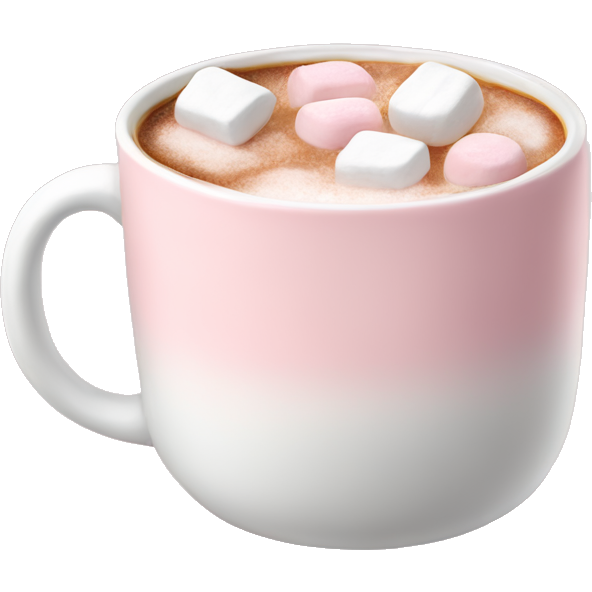 Light Pink mug of hot chocolate with marshmallows
