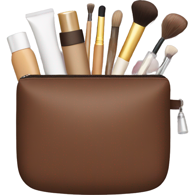 Brown Cosmetic Bag with cosmetics