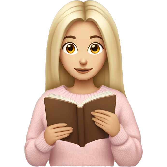 Pretty brown eyed white girl with light pink sweater reading cozy