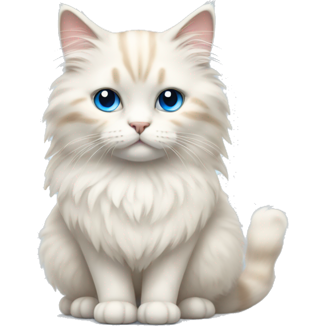 White and beige fluffy cat with blue eyes