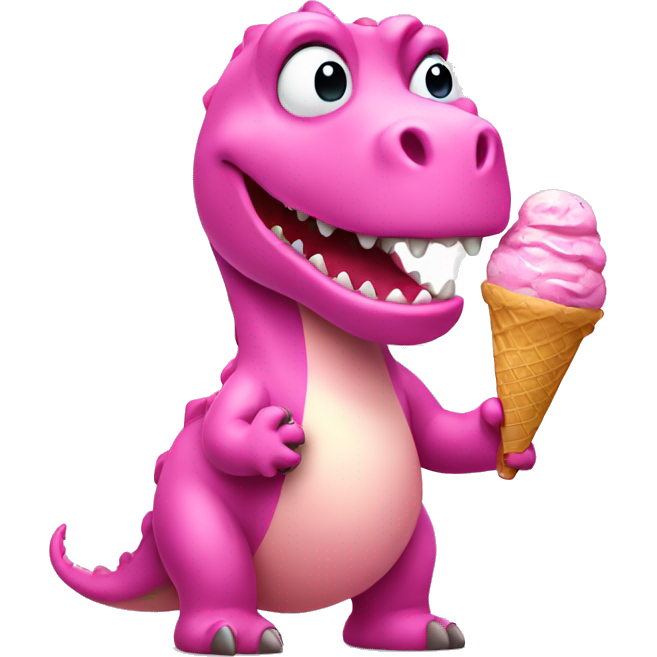 Pink dinosaur holding ice cream