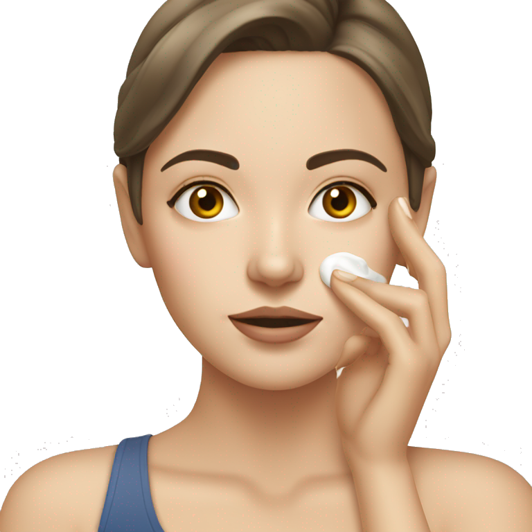 White brunette girl applying cream on face