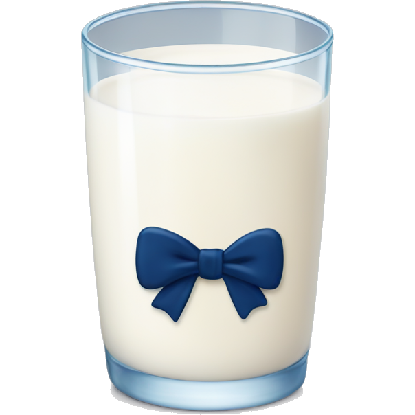 Glass of milk with a navy blue bow wrapped around the glass