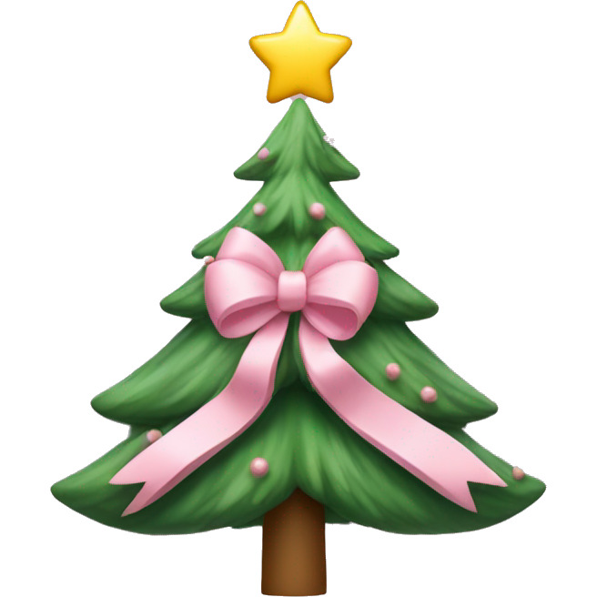 Christmas tree with a light pink bow on top of the tree