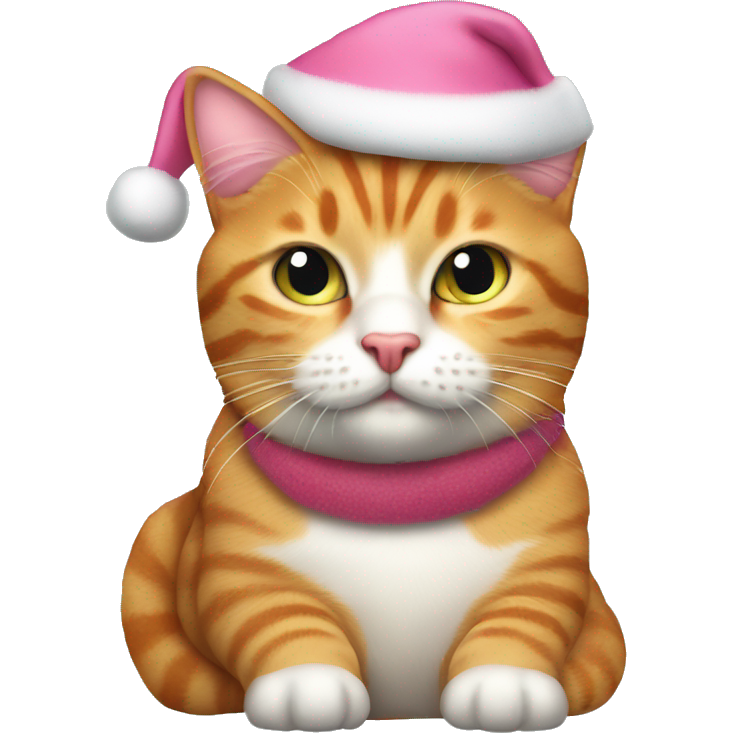 Pink santa claus hat ginger tabby fat cat