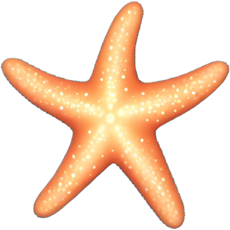 A glowing starfish (⭐) with soft lines that radiate outward, surrounded by a calming swirl of ocean waves