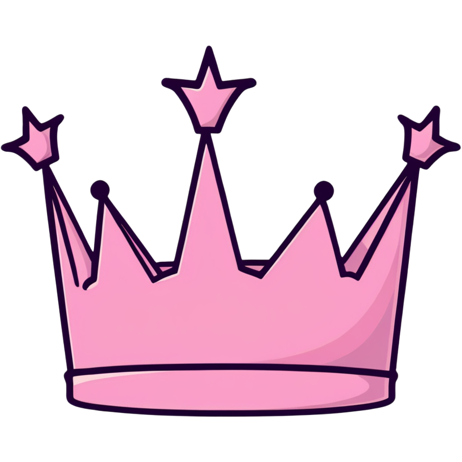 Flat icon of a pink crown with five rounded points, outlined in yellow.