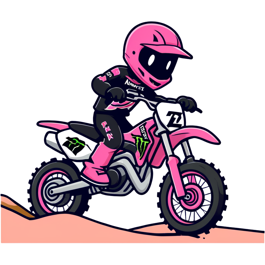 Pink dirt bike with black monster energy logo
