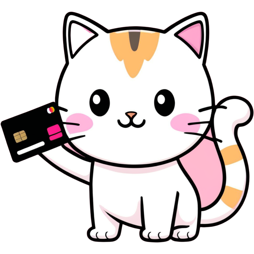 A pink credit card with a cat